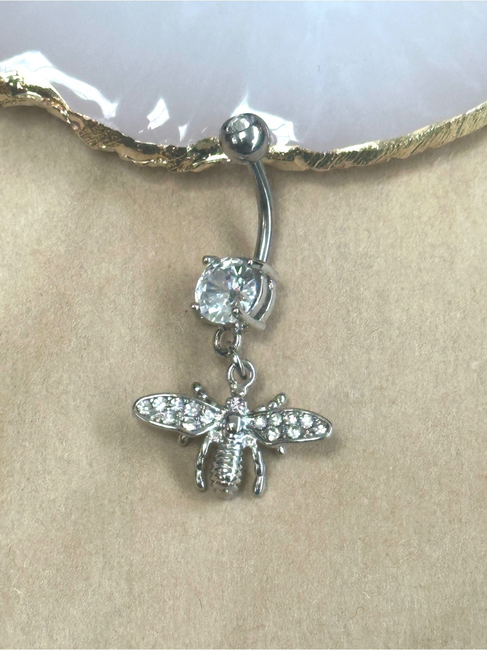 Clear gem bee dangle belly button ring navel ring 14 gauge new surgical steel